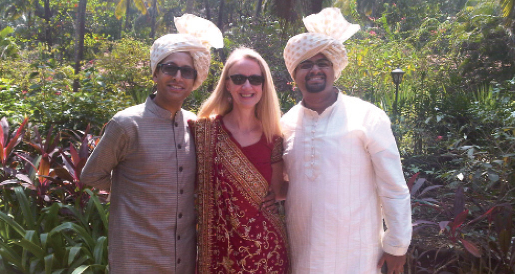 Gautam Bhattacharyya, Alison Montague-Jones and Karthik Mahalingam at a wedding celebration