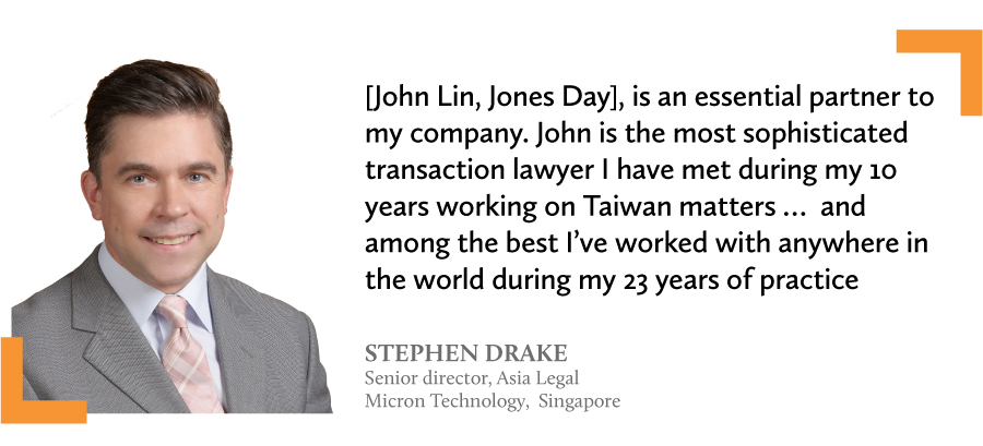 Micron Technology’s senior director, Asia Legal, Stephen Drake in Singapore John Lin Taipei lawyer Jones Day