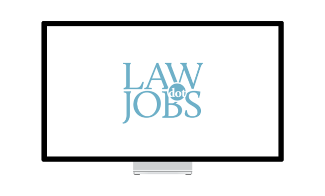 A monitor with the Law.jobs logo in the middle on a white background