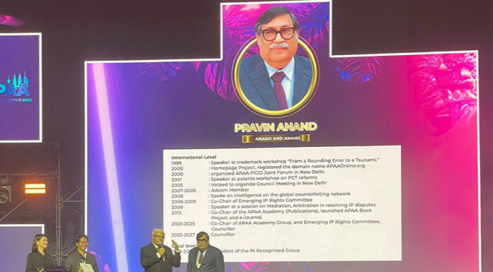 IP expert Pravin Anand honoured with prestigious APAA award IP expert Pravin Anand honoured with prestigious APAA award