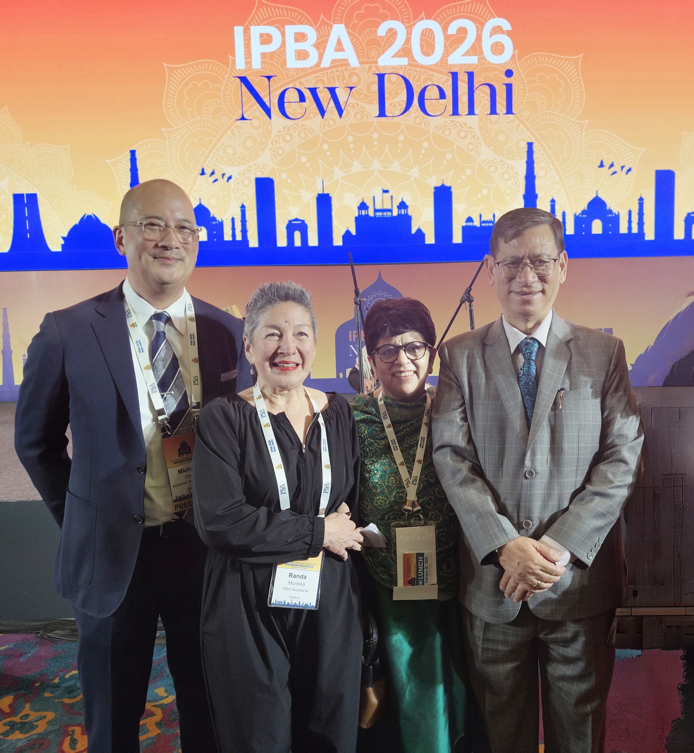 From left: Michael Chu, of McDermott Will &amp; Emery and IPBA president, IPBA Secretariat Randa Morioka, IPBA president-elect Priti Suri and Justice N Kotiswar Singh